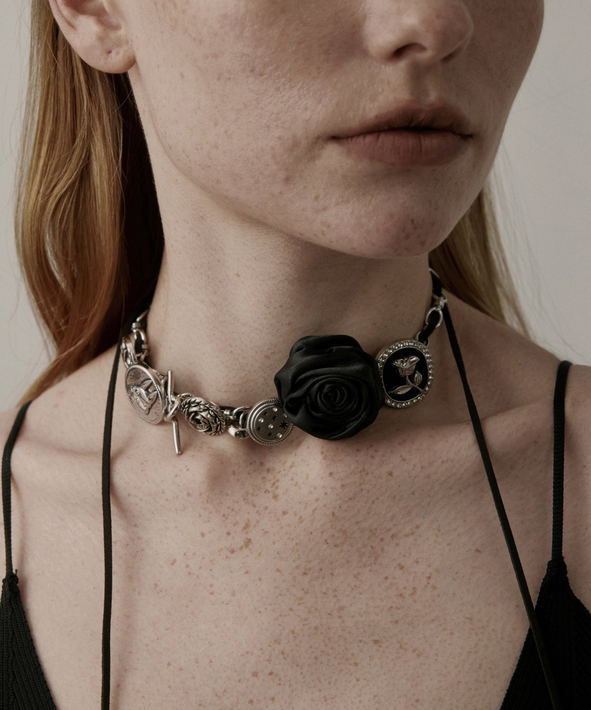 Boho Black Sterling Silver Rose Necklace YR011 ABC