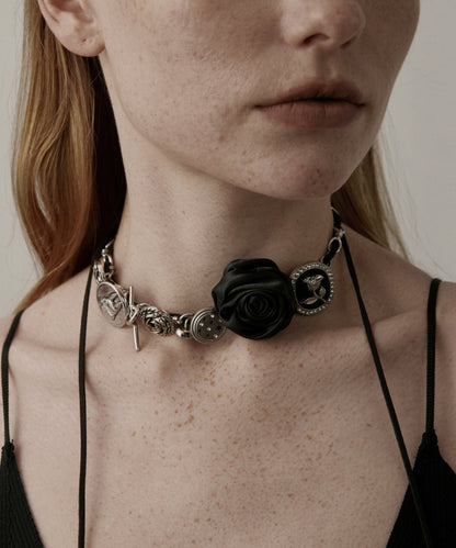 Boho Black Sterling Silver Rose Necklace YR011 ABC