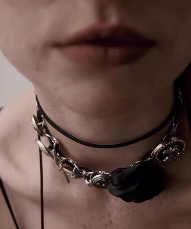 Boho Black Sterling Silver Rose Necklace YR011 ABC