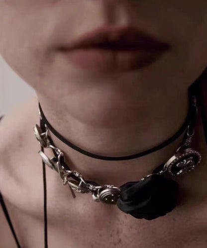 Boho Black Sterling Silver Rose Necklace YR011 ABC