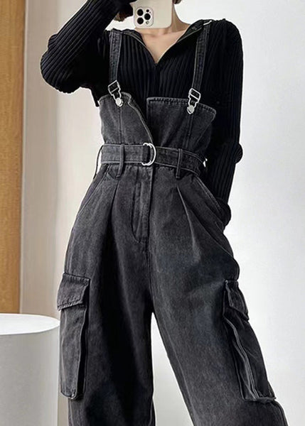 Tunic Black Boho Denim Pockets Jumpsuit Overalls Summer FashionChic