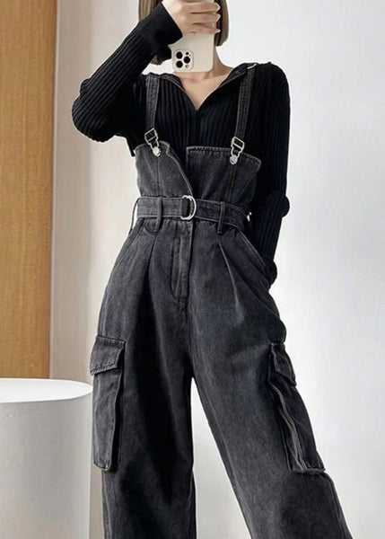 Tunic Black Boho Denim Pockets Jumpsuit Overalls Summer FashionChic