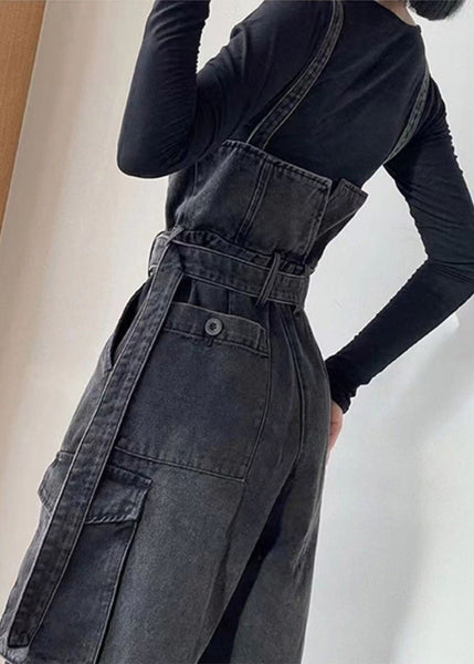 Tunic Black Boho Denim Pockets Jumpsuit Overalls Summer FashionChic