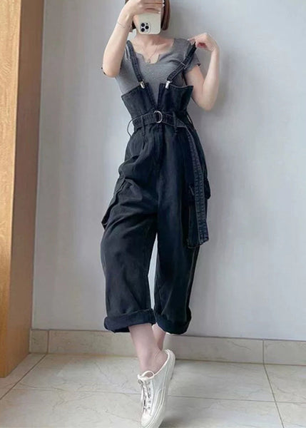 Tunic Black Boho Denim Pockets Jumpsuit Overalls Summer FashionChic