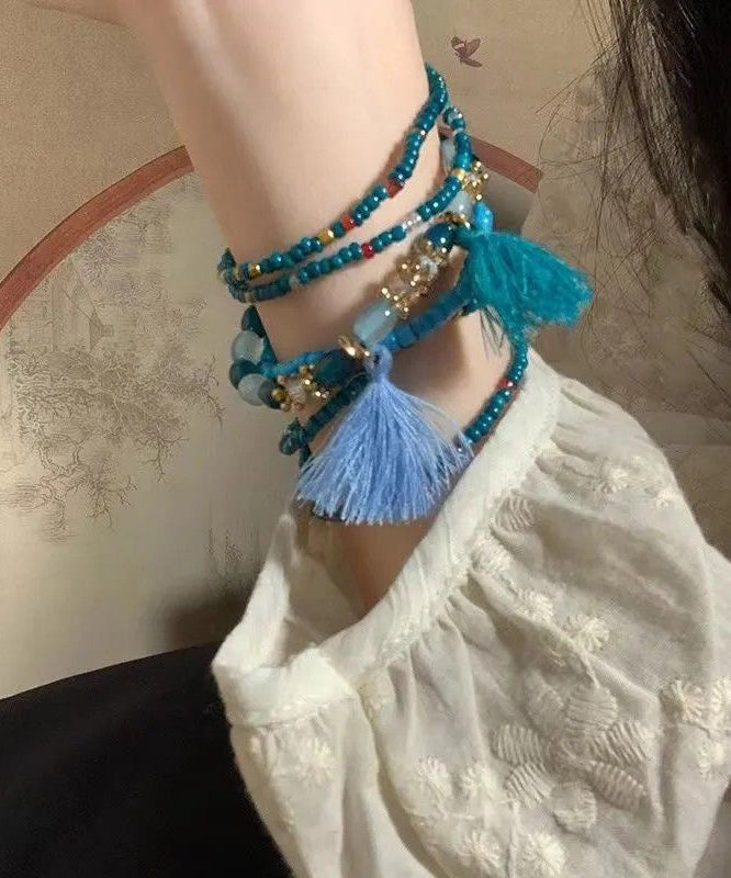 Bracelet Boho Hand Beading Multilayer Woven Tassel Charm Blue FashionChic