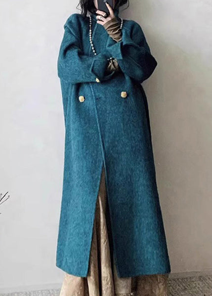 Boho Blue Notched Button Woolen Maxi Coats Winter RP006 ABC