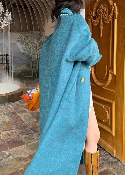 Boho Blue Notched Button Woolen Maxi Coats Winter RP006 ABC