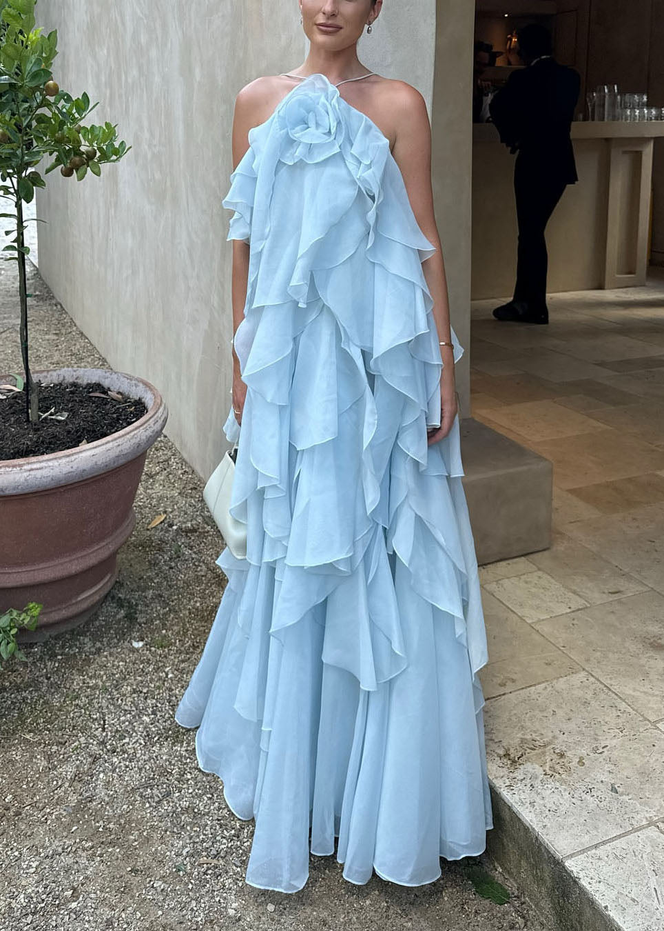 Ruffled Design Strap Chiffon Boho Asymmetrical Blue Spaghetti FashionChic