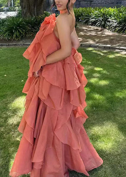 Ruffled Design Strap Chiffon Boho Asymmetrical Blue Spaghetti FashionChic