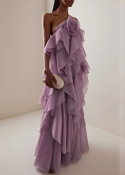 Ruffled Design Strap Chiffon Boho Asymmetrical Blue Spaghetti FashionChic