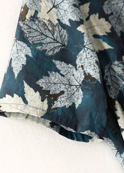 Boho Blue V Neck Print Tie Waist Cotton Dress Summer AM1043 Genistyle Shop