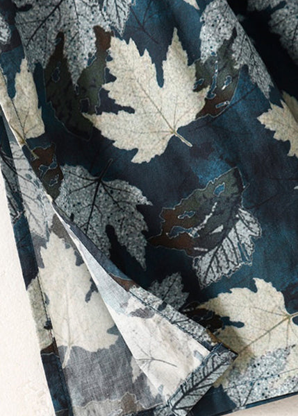 Boho Blue V Neck Print Tie Waist Cotton Dress Summer AM1043 Genistyle Shop