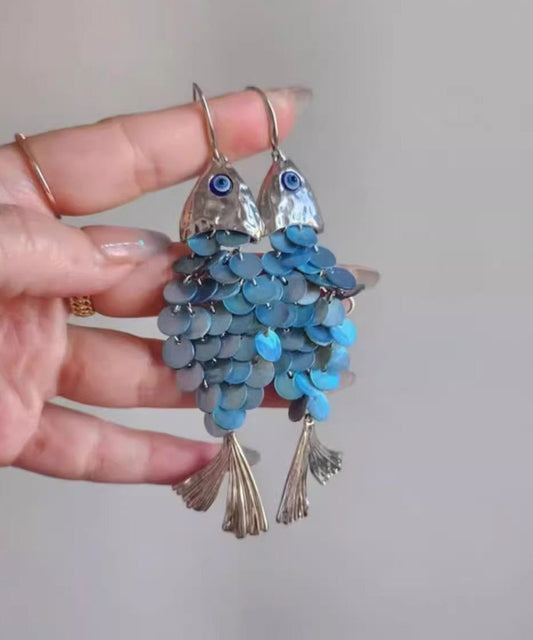 Blue Tassel Fish Weave Drop Earrings Boho Small Shell FashionChic
