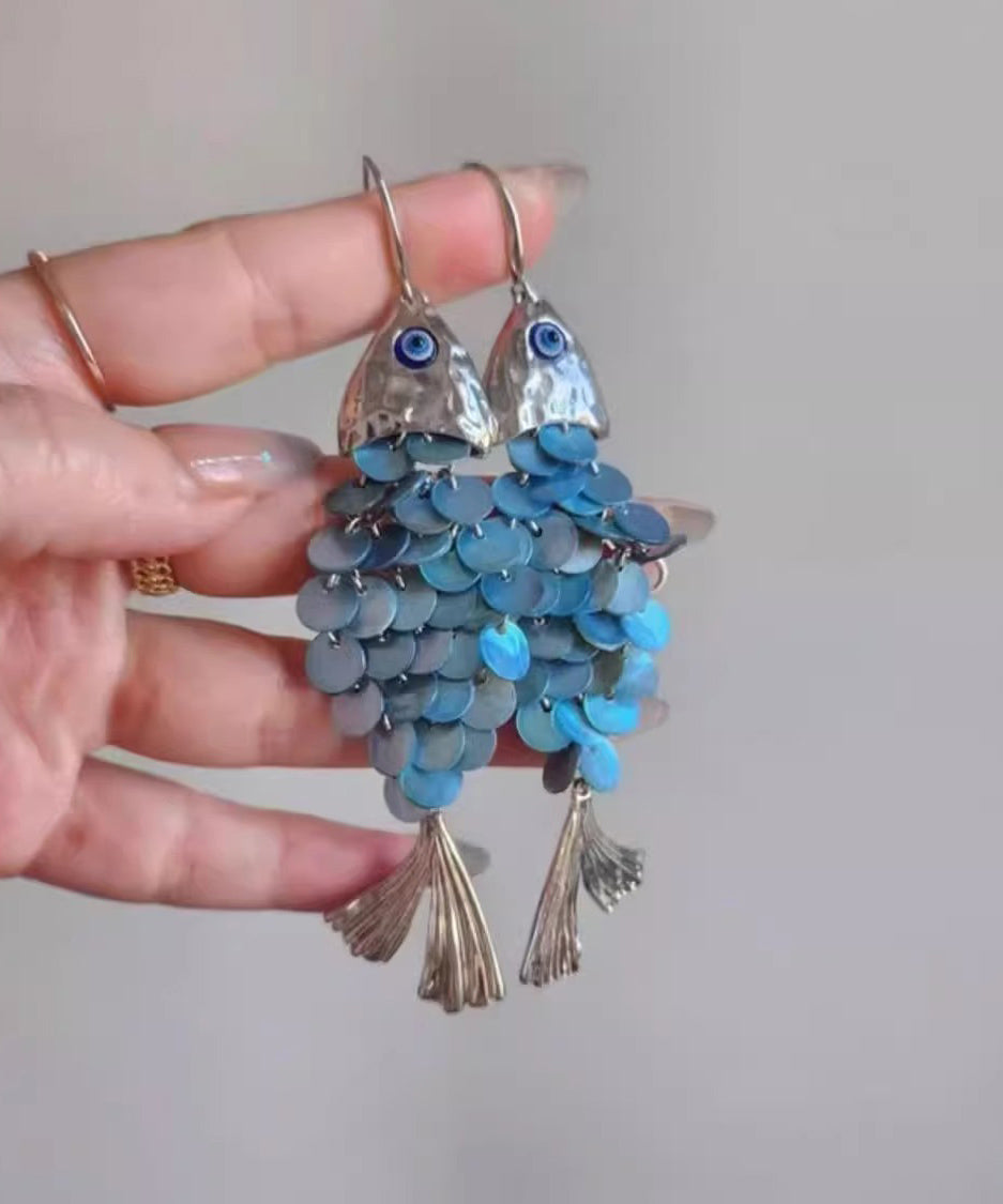 Blue Tassel Fish Weave Drop Earrings Boho Small Shell FashionChic