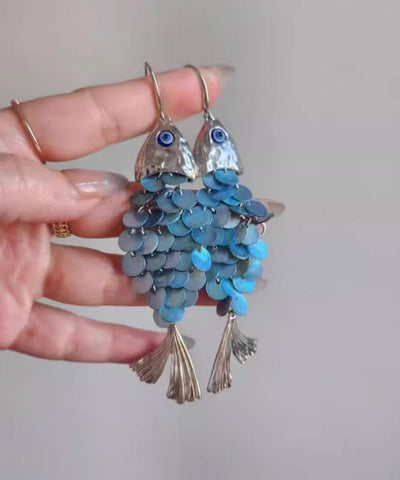 Blue Tassel Fish Weave Drop Earrings Boho Small Shell FashionChic