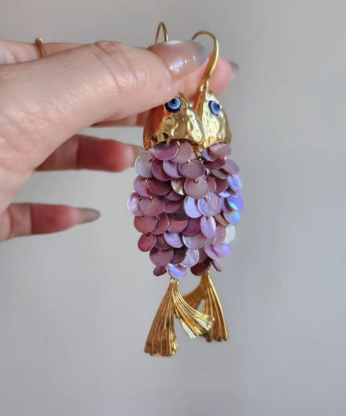 Blue Tassel Fish Weave Drop Earrings Boho Small Shell FashionChic