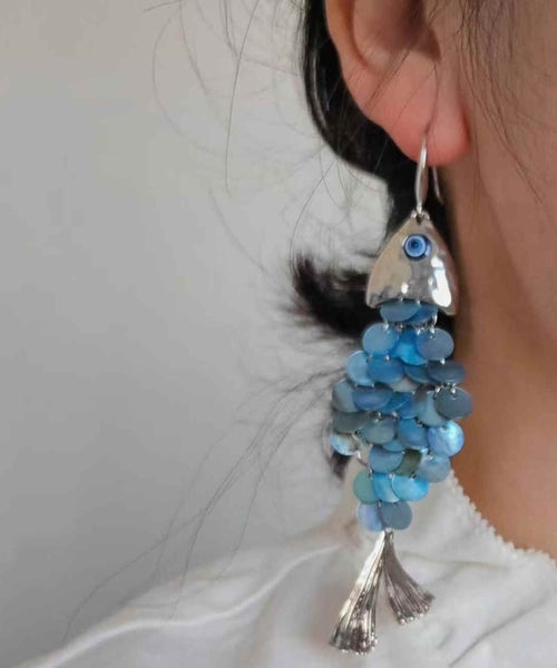 Blue Tassel Fish Weave Drop Earrings Boho Small Shell FashionChic
