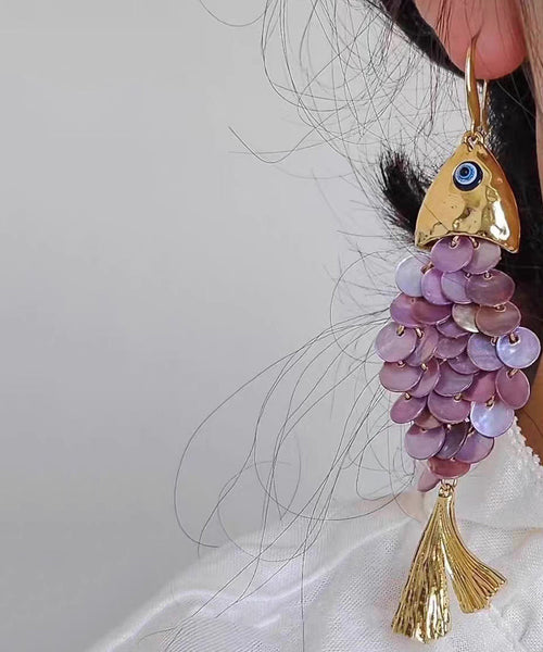 Blue Tassel Fish Weave Drop Earrings Boho Small Shell FashionChic