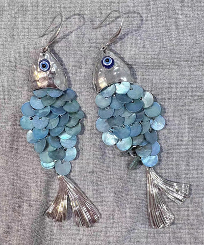 Blue Tassel Fish Weave Drop Earrings Boho Small Shell FashionChic