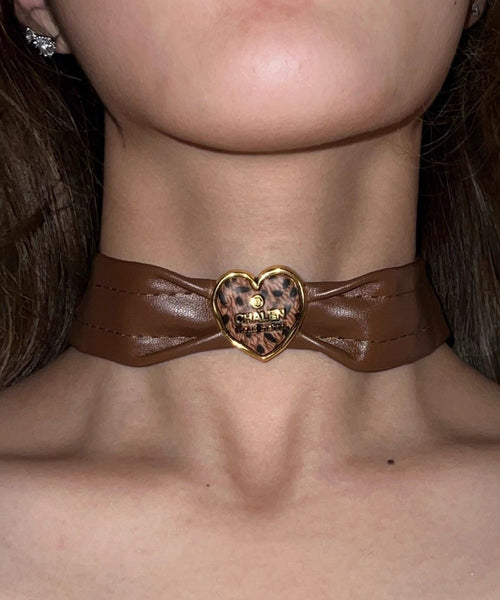 Patchwork Leather Brown Boho Love Choker FashionChic