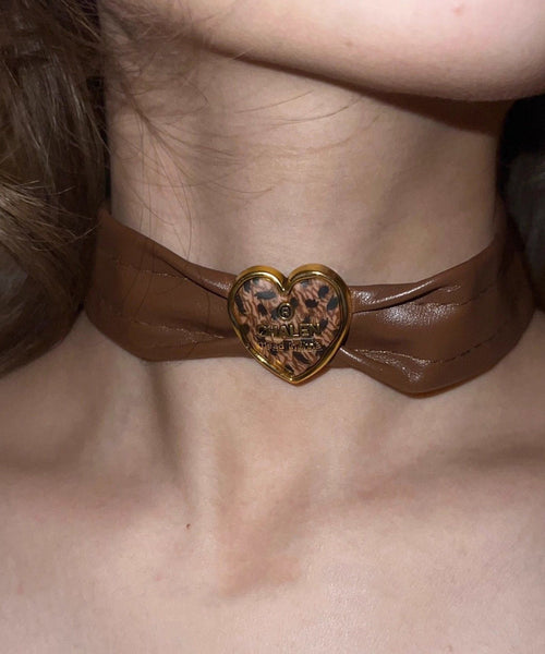 Patchwork Leather Brown Boho Love Choker FashionChic