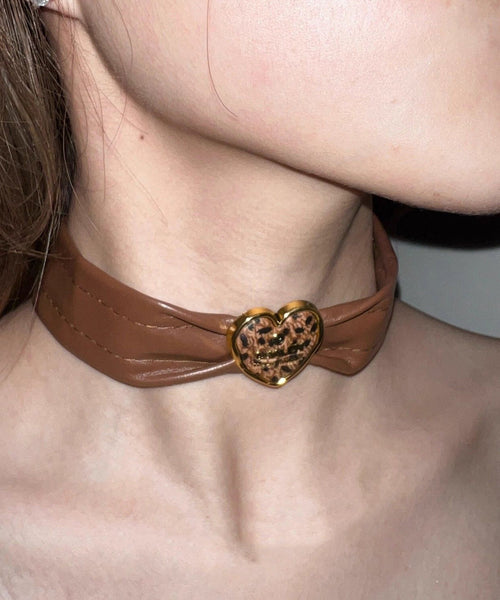 Patchwork Leather Brown Boho Love Choker FashionChic