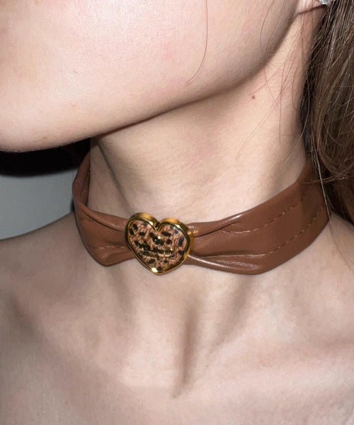 Patchwork Leather Brown Boho Love Choker FashionChic