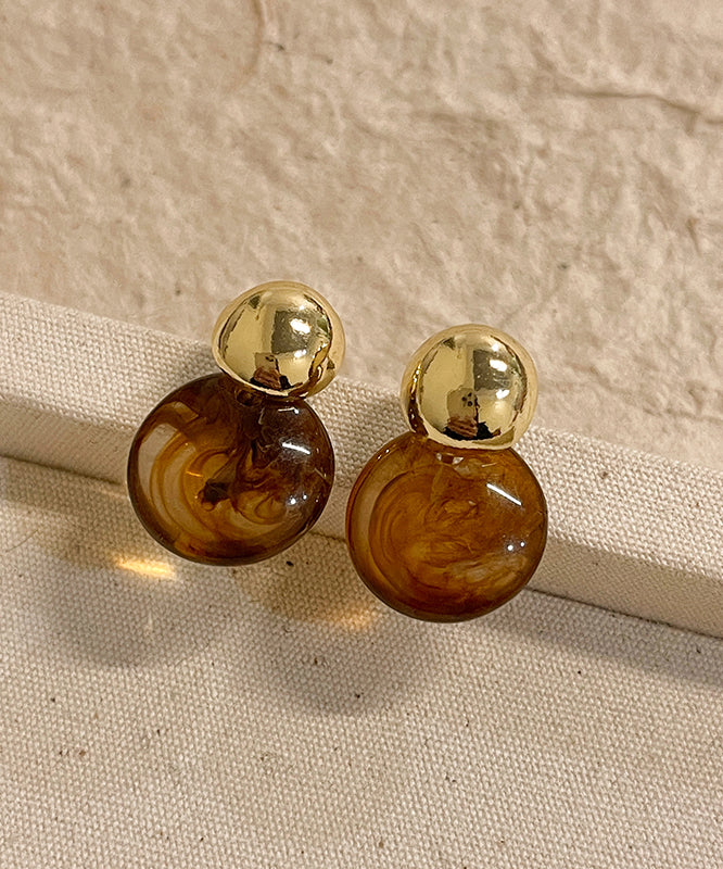 Boho Coffee Copper Alloy Planchet Stud Earrings WO008 JEW-EAR241109