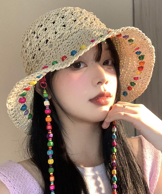 Boho Colorful Wooden Bead Hollowed Out Large Brim Sun Hat WB032 ABC