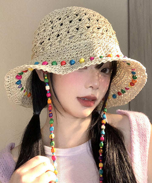 Boho Colorful Wooden Bead Hollowed Out Large Brim Sun Hat WB032 ABC