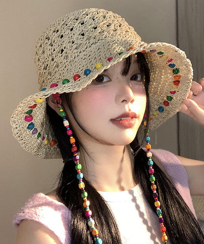 Boho Colorful Wooden Bead Hollowed Out Large Brim Sun Hat WB032 ABC
