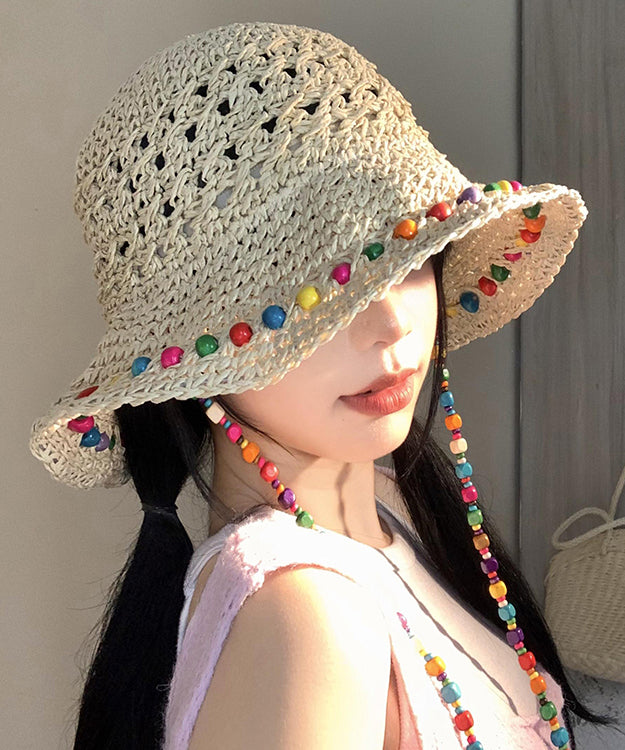 Boho Colorful Wooden Bead Hollowed Out Large Brim Sun Hat WB032 ABC