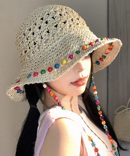 Boho Colorful Wooden Bead Hollowed Out Large Brim Sun Hat WB032 ABC