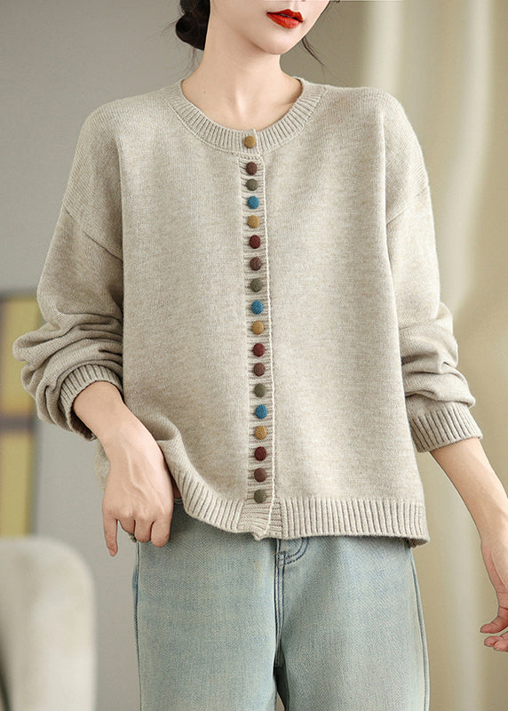Boho Dull Grey Colorful Buttons Knit Cardigans Spring TM020 ABC