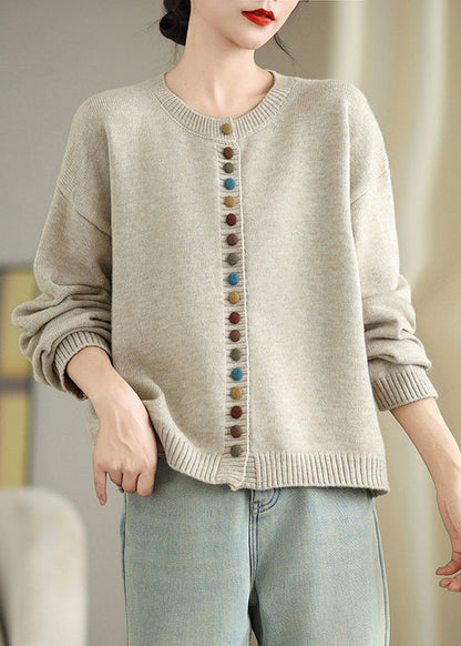 Boho Dull Grey Colorful Buttons Knit Cardigans Spring TM020 ABC