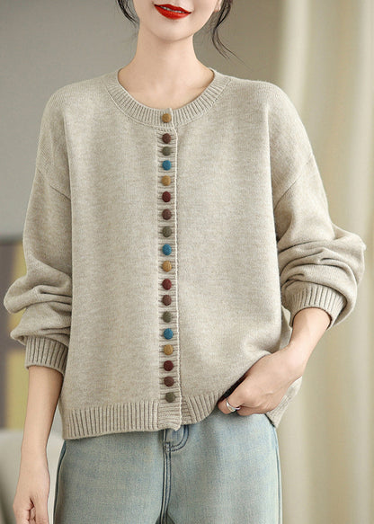 Boho Dull Grey Colorful Buttons Knit Cardigans Spring TM020 ABC