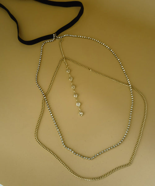 Alloy Gold Body Chain Boho Elastic Zircon FashionChic