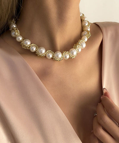 Bead Gold Copper Gratuated Pearl Boho Alloy Necklace FashionChic