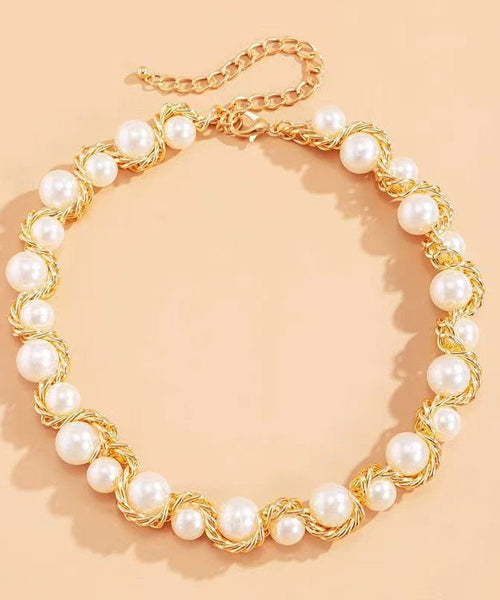 Bead Gold Copper Gratuated Pearl Boho Alloy Necklace FashionChic