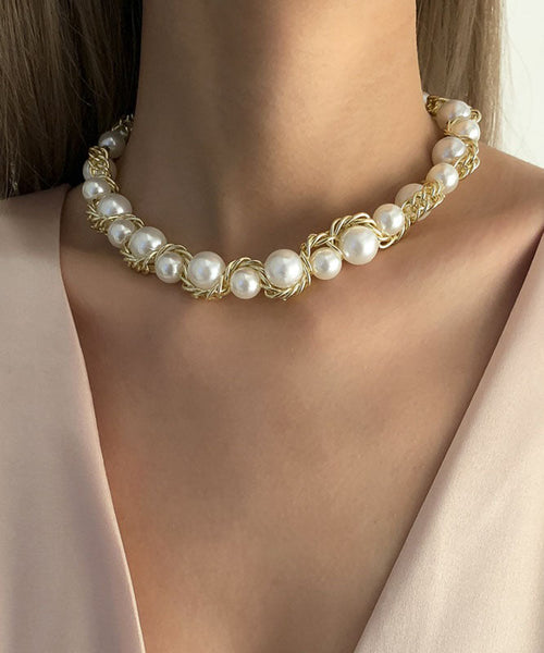 Bead Gold Copper Gratuated Pearl Boho Alloy Necklace FashionChic