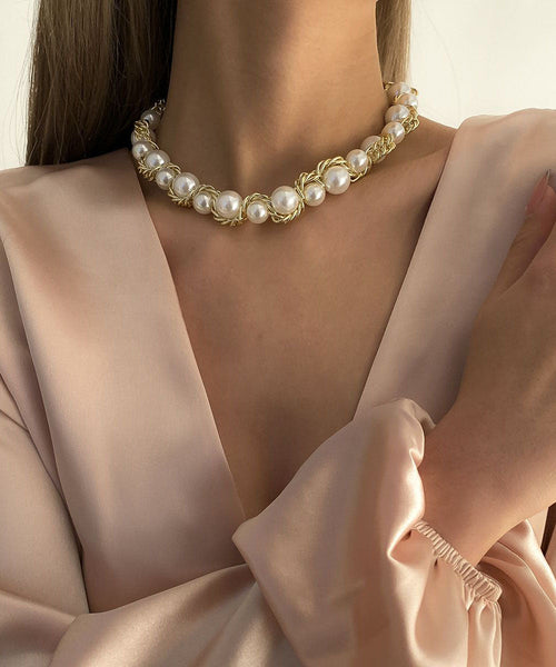 Bead Gold Copper Gratuated Pearl Boho Alloy Necklace FashionChic