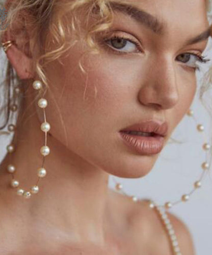 Boho Gold Copper Alloy Pearl Hoop Earrings YA031 ABC