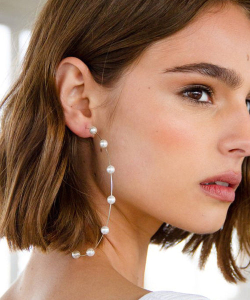 Boho Gold Copper Alloy Pearl Hoop Earrings YA031 ABC