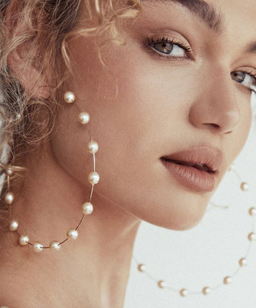 Boho Gold Copper Alloy Pearl Hoop Earrings YA031 ABC