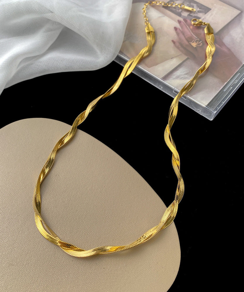 Boho Gold Stainless Steel Overgild Crossing Fried Dough Twists Princess Necklace YD022 ABC
