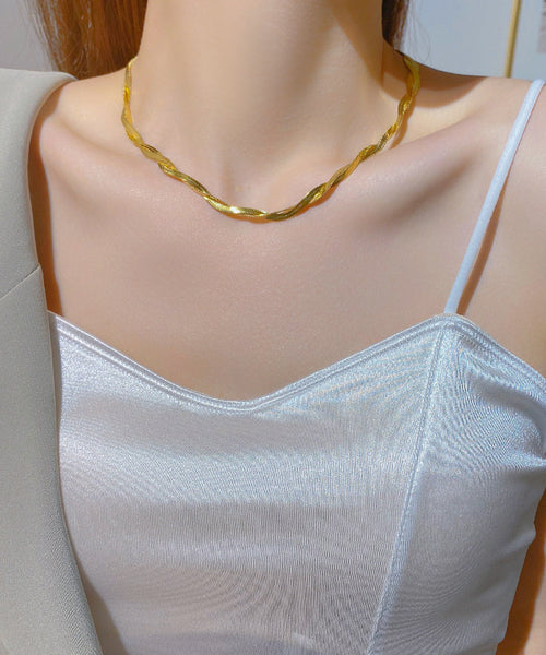 Boho Gold Stainless Steel Overgild Crossing Fried Dough Twists Princess Necklace YD022 ABC