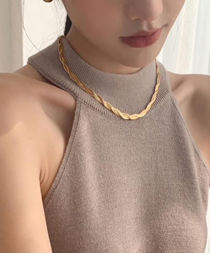 Boho Gold Stainless Steel Overgild Crossing Fried Dough Twists Princess Necklace YD022 ABC