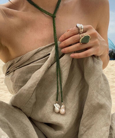 Boho Green Alloy Pearl Beading Pendant Necklace YA053 ABC