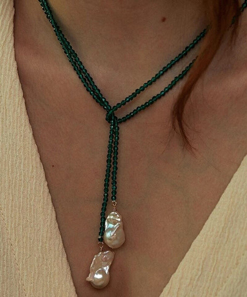 Boho Green Alloy Pearl Beading Pendant Necklace YA053 ABC