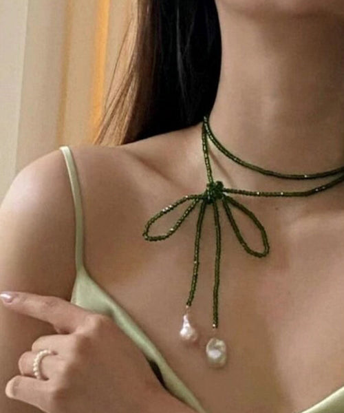 Boho Green Alloy Pearl Beading Pendant Necklace YA053 ABC